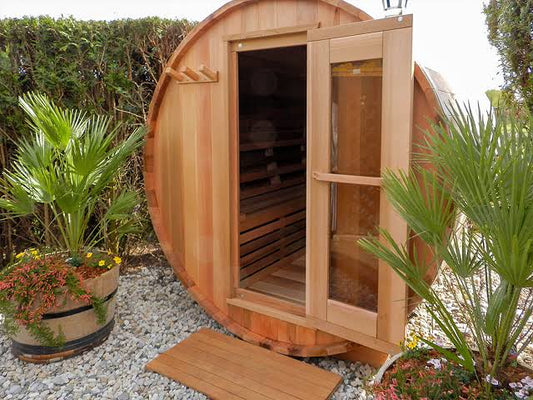 Barrel Sauna with Wood Rear Wall